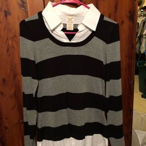 Size S black/gray sweater with dress white shirt